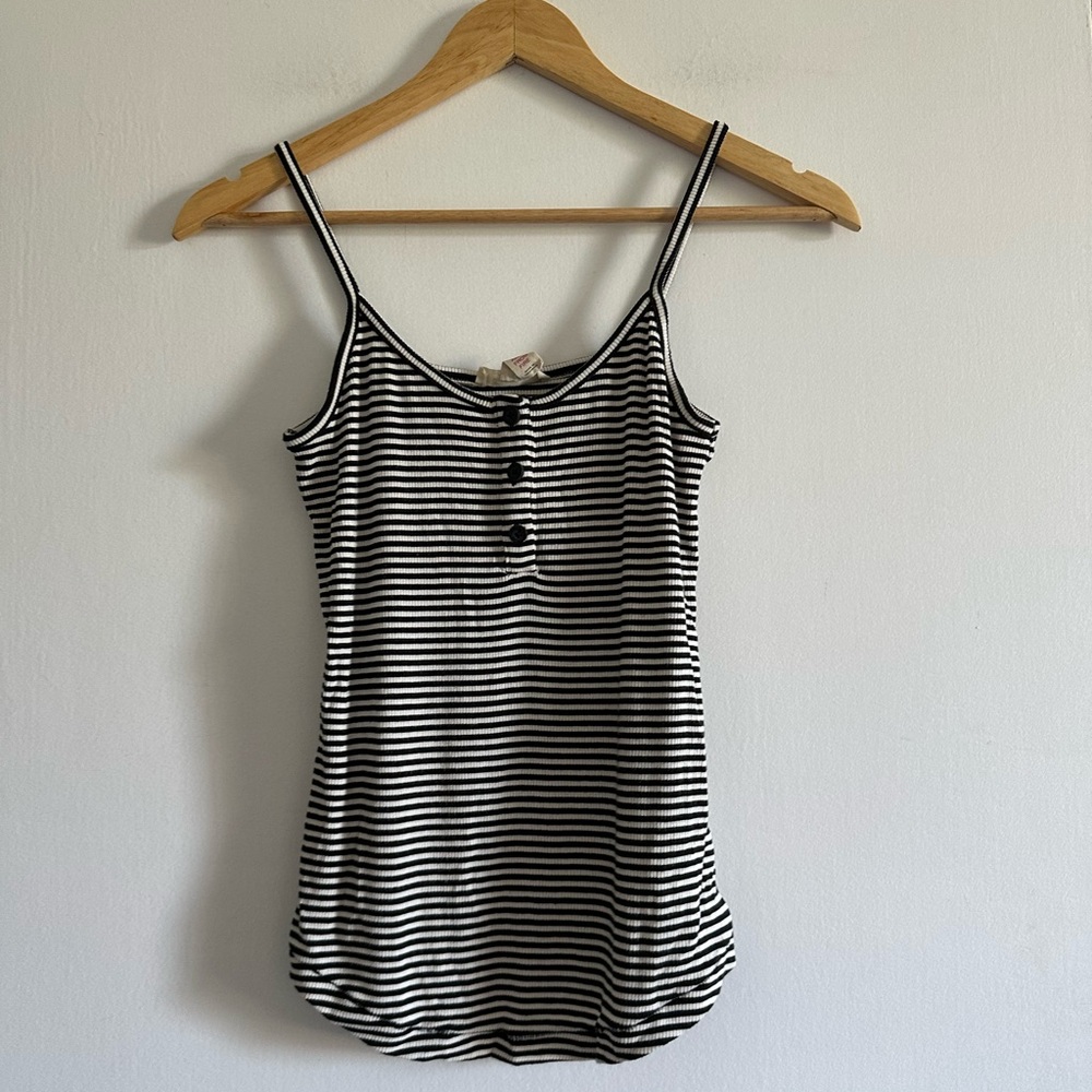 Madewell Black/White Striped Ribbed Pajama Tank Top size XS EUC - Picture 5 of 10